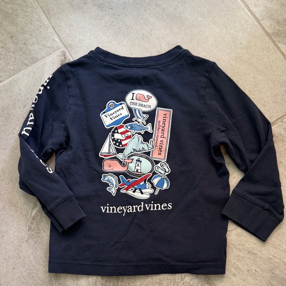 Vineyard Vines Kids Long Sleeve Shirt in Navy with Fun Graphics